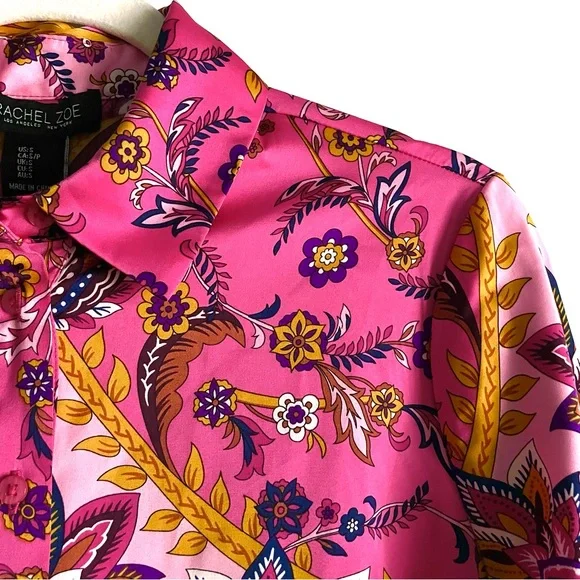 Rachel Zoe Satin Floral Paisley Button Down Blouse in Pink Multi Size S NWT - Picture 8 of 16